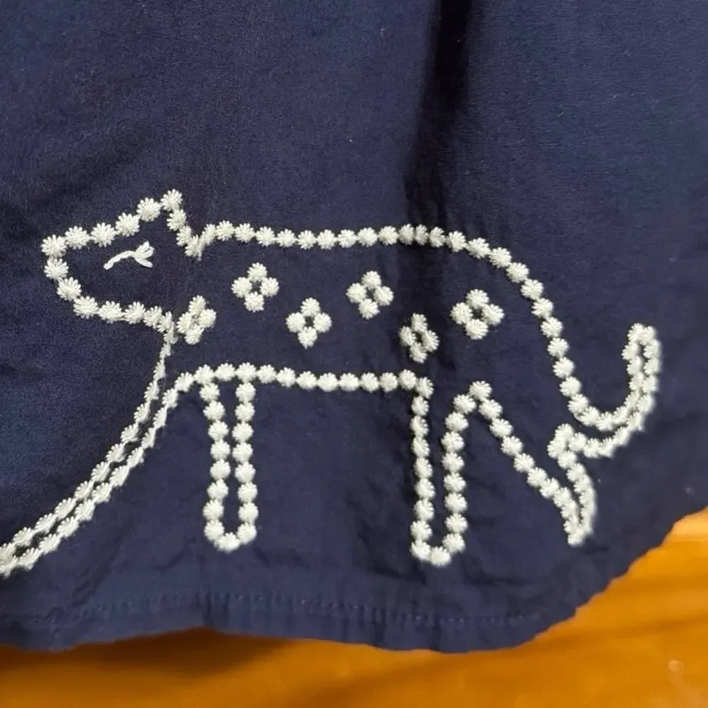 Gymboree Navy Blue Summer Dress Embroidered Tree Leaves Cat Leopard Size 8